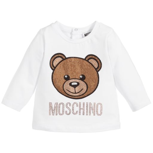 Moschino Baby-Girls White Cotton Logo Top | Childrensalon Outlet