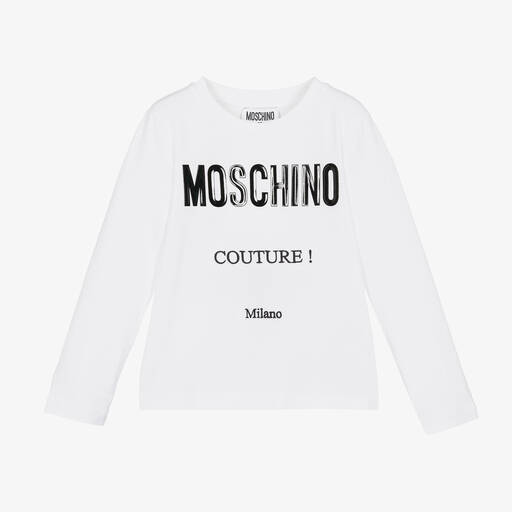 Moschino Kid-Teen-Girls White Cotton Logo Top | Childrensalon Outlet