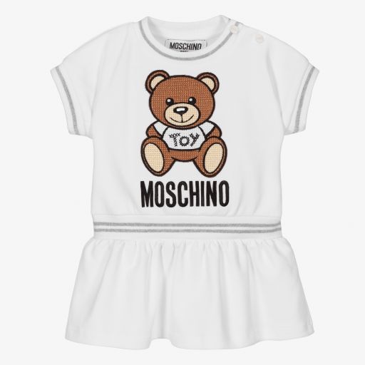 Moschino Baby-Girls White Cotton Piqué Dress | Childrensalon Outlet