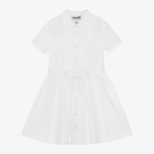 Moschino Кид-Тин-Girls White Cotton Shirt Dress | Childrensalon Outlet