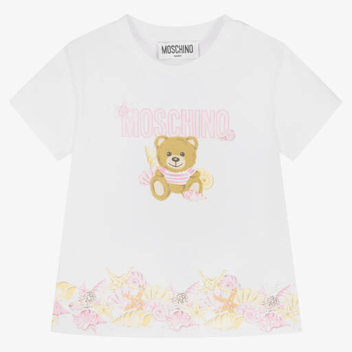 Moschino Baby-Weißes Baumwoll-T-Shirt für Mädchen | Childrensalon Outlet