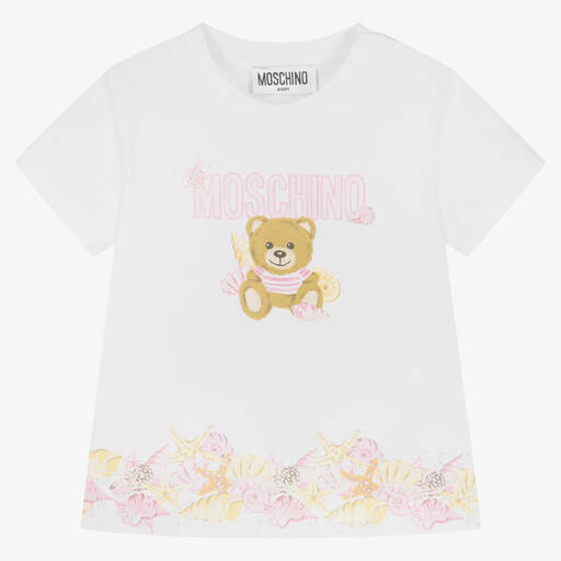 Moschino Baby-Girls White Cotton T-Shirt | Childrensalon Outlet