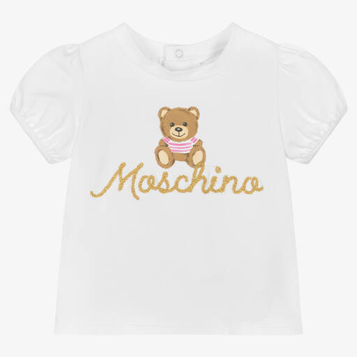 Moschino Baby-Girls White Cotton Teddy Bear T-Shirt | Childrensalon Outlet