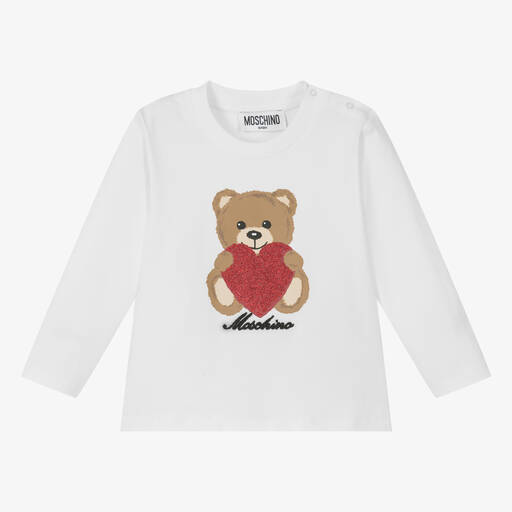 Moschino Baby-توب أطفال بناتي قطن جيرسي لون أبيض | Childrensalon Outlet