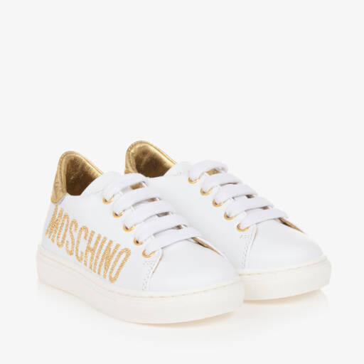 Moschino-Girls White Leather Lace-Up Trainers | Childrensalon Outlet