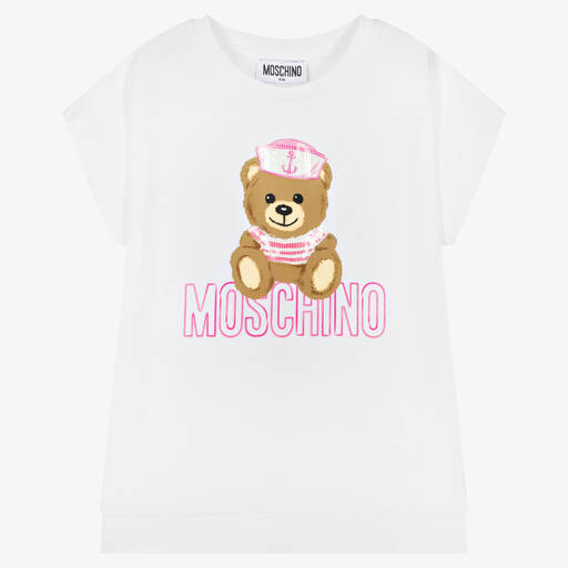 Moschino Kid-Teen-Girls White & Pink Sequin Maxi T-Shirt | Childrensalon Outlet