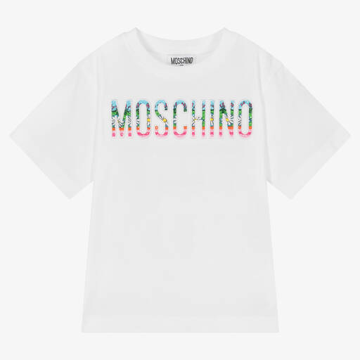 Moschino Kid-Teen-Weißes Maxi-T-Shirt mit Strass | Childrensalon Outlet