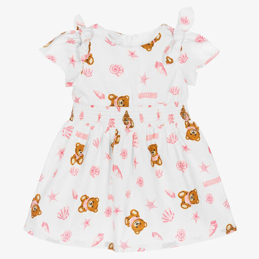 Moschino Baby-Girls White Teddy Bear Cotton Dress | Childrensalon Outlet