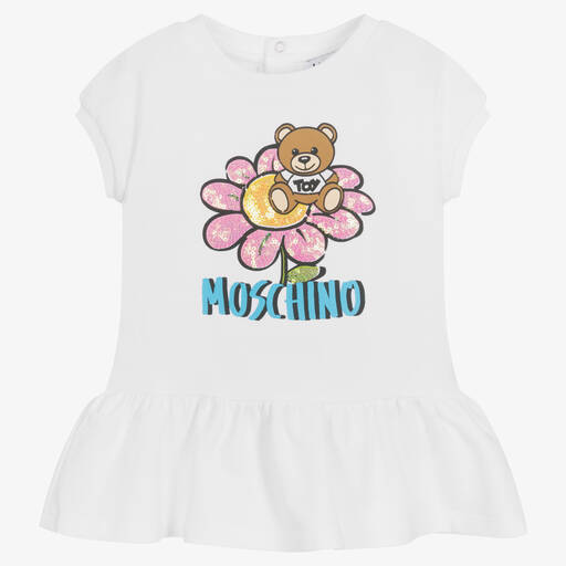 Moschino Baby-فستان أطفال بناتي قطن جيرسي لون أبيض | Childrensalon Outlet