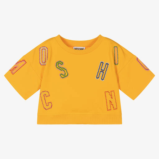 Moschino Kid-Teen-Girls Yellow Cotton Logo T-Shirt | Childrensalon Outlet