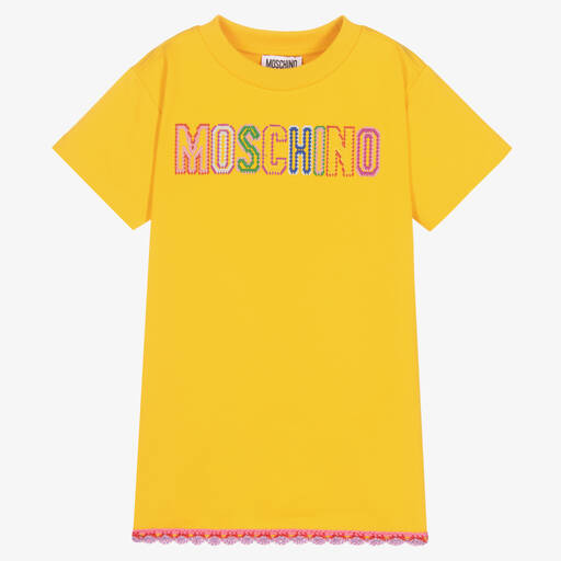Moschino Kid-Teen-Girls Yellow Cotton Logo T-Shirt Dress | Childrensalon Outlet