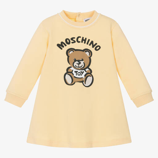 Moschino Baby-فستان قطن لون أصفر فاتح بطبعة تيدي بير | Childrensalon Outlet