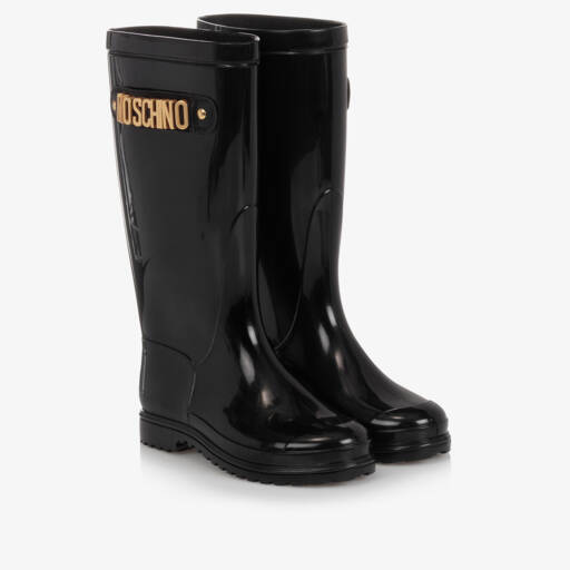 Moschino-Glossy Black Rain Boots | Childrensalon Outlet