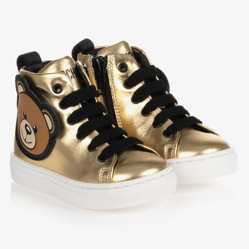 Moschino Kid-Teen-ترينرز بكاحل عالي جلد لون ذهبي للأطفال | Childrensalon Outlet