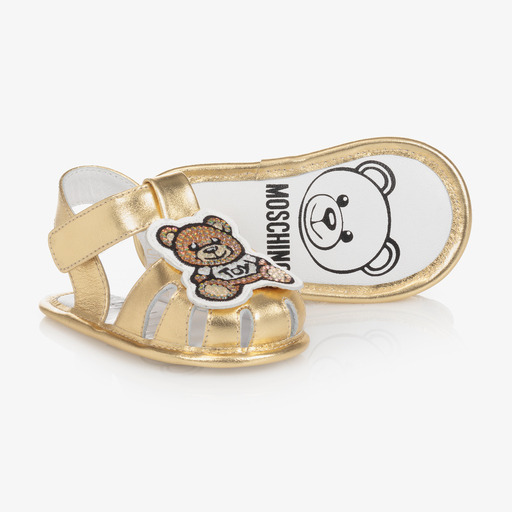 Moschino Baby-Золотистые кожаные пинетки | Childrensalon Outlet