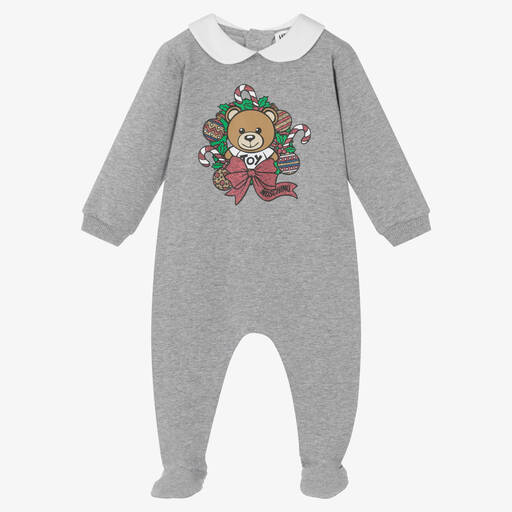 Moschino Baby-Grauer Teddybär-Baumwollstrampler | Childrensalon Outlet
