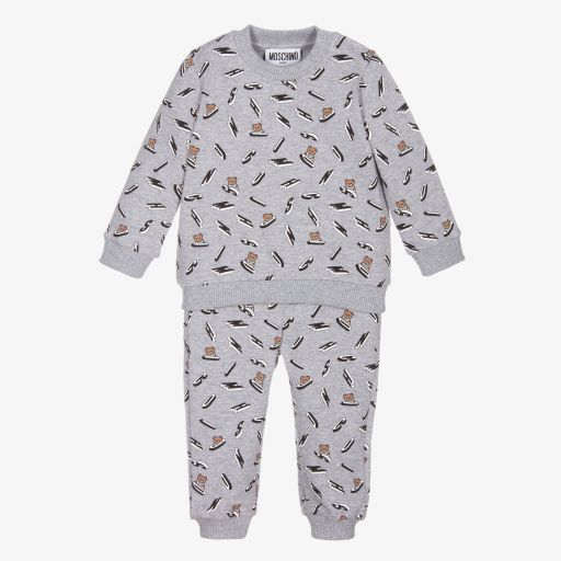 Moschino Baby-Grey Cotton Logo Tracksuit | Childrensalon Outlet