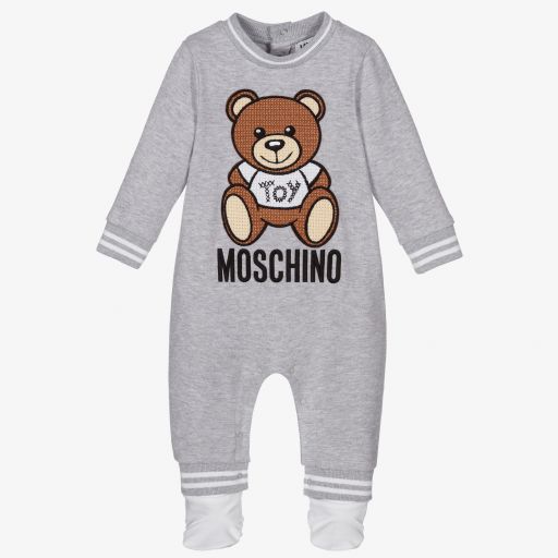 Moschino Baby-Grey Cotton Teddy Babysuit | Childrensalon Outlet