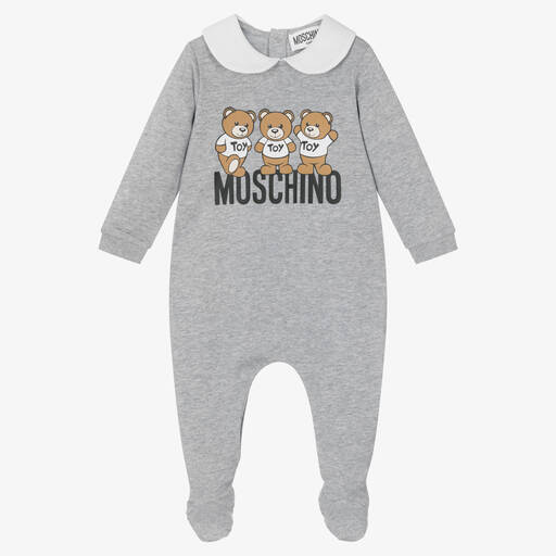 Moschino Baby-Grey Cotton Teddy Bear Babygrow | Childrensalon Outlet