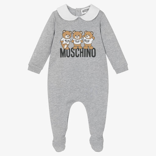 Moschino Малыши-Серый хлопковый комбинезон с медвежатами | Childrensalon Outlet
