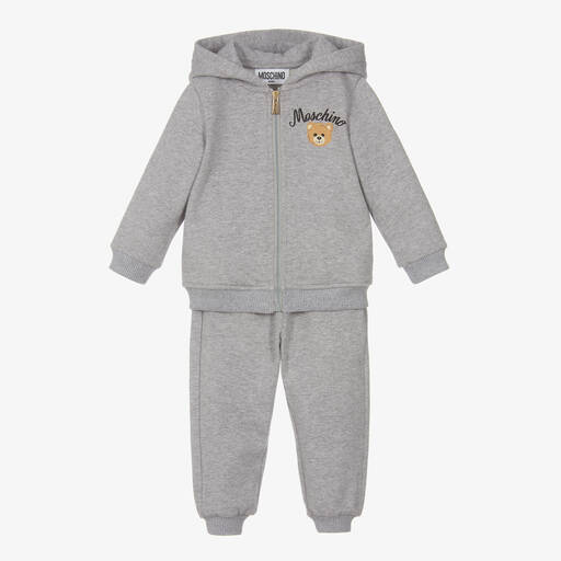 Moschino Baby-Grey Cotton Teddy Bear Zip-Up Tracksuit | Childrensalon Outlet
