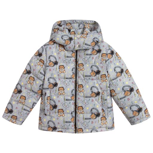 Moschino Kid-Teen-Grey Down Padded Jacket | Childrensalon Outlet