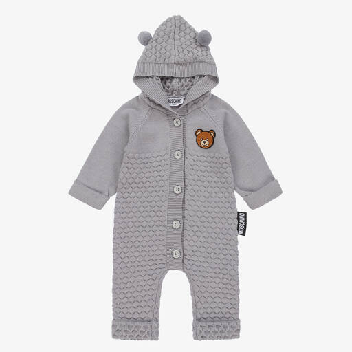 Moschino Baby-Grey Knitted Cotton & Wool Pramsuit | Childrensalon Outlet