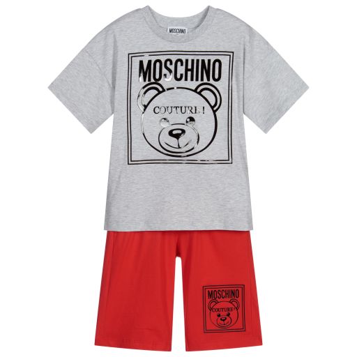 Moschino Kid-Teen-Grey & Red Shorts Set | Childrensalon Outlet