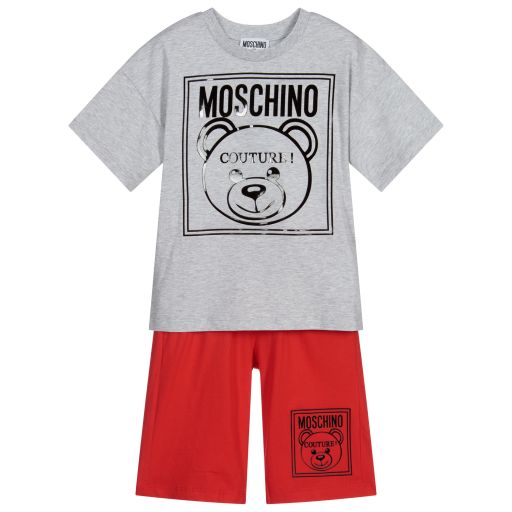 Moschino Kid-Teen-Grey & Red Shorts Set | Childrensalon Outlet