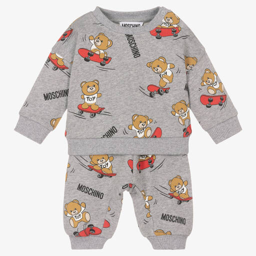 Moschino Малыши-Серый спортивный костюм с медвежатами на скейте | Childrensalon Outlet