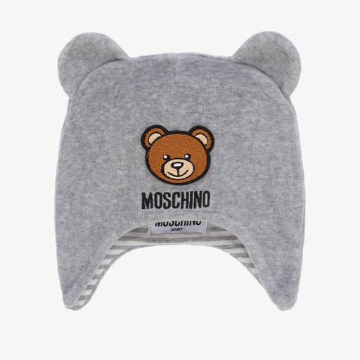 Moschino Baby-Grey Velour Logo Baby Hat | Childrensalon Outlet