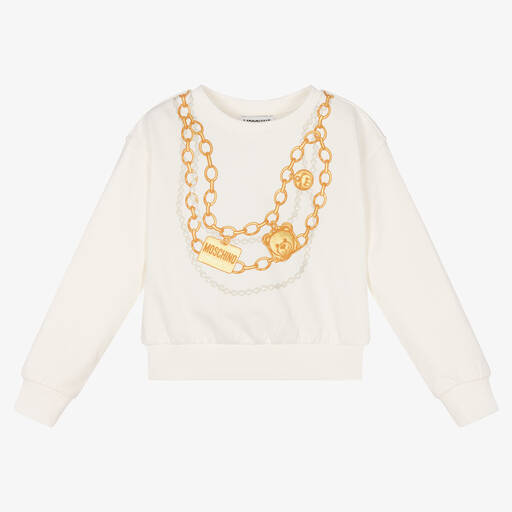 Moschino Кид-Тин-Кремовый свитшот с принтом-цепью | Childrensalon Outlet