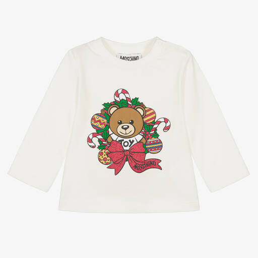 Moschino Baby-Ivory Cotton Festive Teddy Bear Top | Childrensalon Outlet