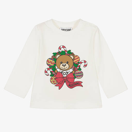 Moschino Baby-Кремовый хлопковый топ с медвежонком | Childrensalon Outlet