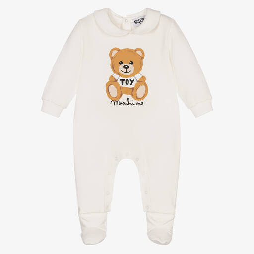 Moschino Baby-Ivory Cotton Logo Babygrow | Childrensalon Outlet