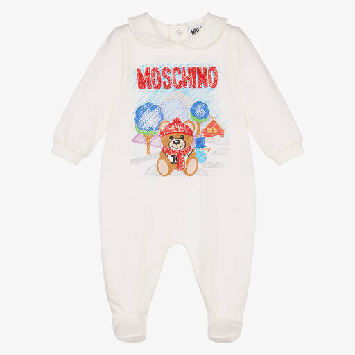 Moschino Baby-Elfenbeinfarbener Baumwollstrampler | Childrensalon Outlet