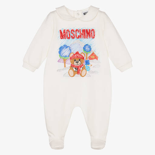 Moschino Baby-Ivory Cotton Logo Babygrow | Childrensalon Outlet