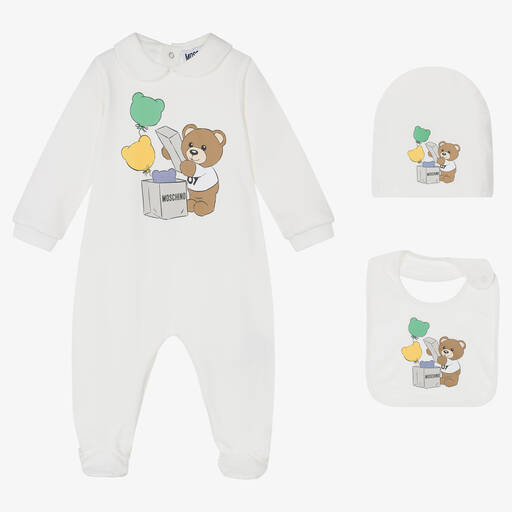 Moschino Baby-Ivory Cotton Teddy Balloon Babysuit Set | Childrensalon Outlet