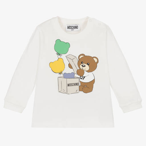 Moschino Baby-Ivory Cotton Teddy Bear Balloon Top | Childrensalon Outlet