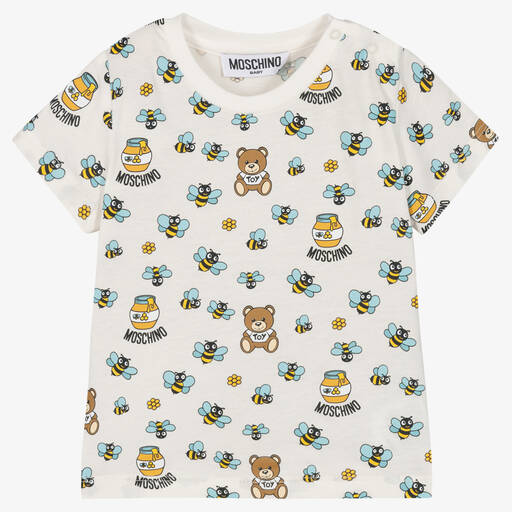 Moschino Baby-Ivory Cotton Teddy Bear & Bees T-Shirt | Childrensalon Outlet