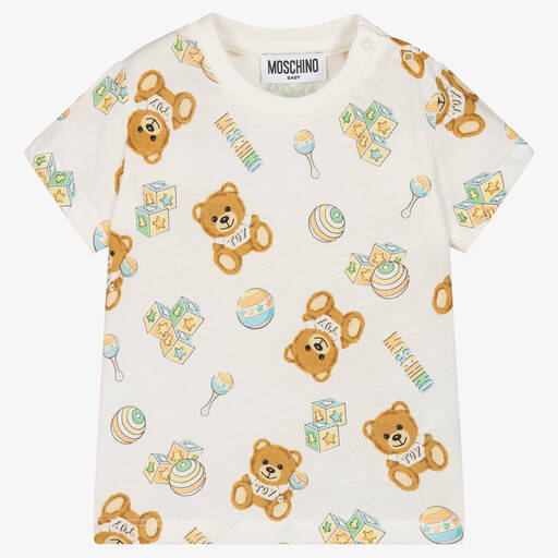 Moschino Baby-Ivory Cotton Teddy Logo T-Shirt | Childrensalon Outlet
