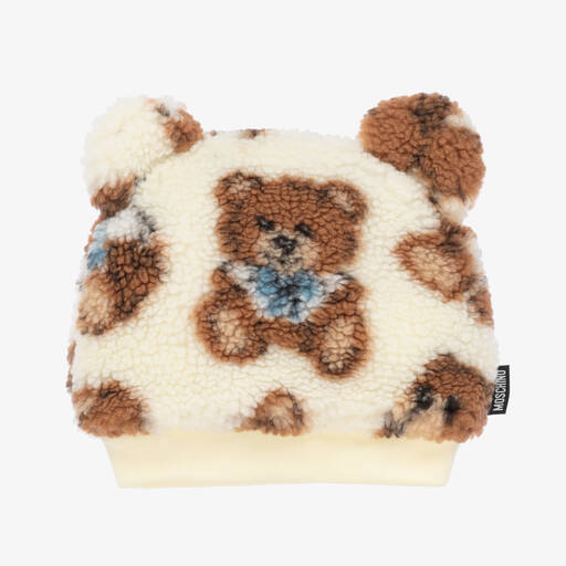 Moschino Baby-Ivory Fleece Logo Baby Hat | Childrensalon Outlet