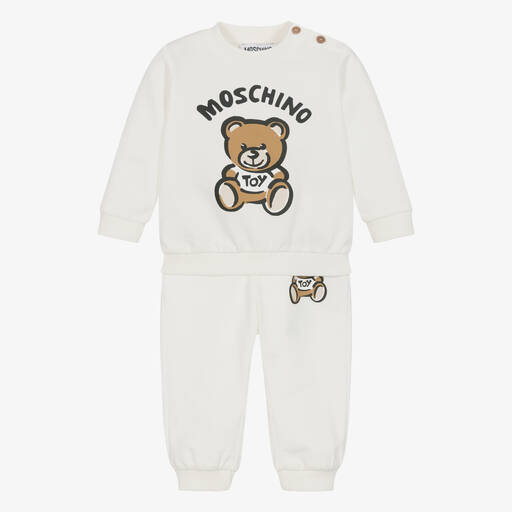 Moschino Baby-بدلة رياضية بطبعة تيدي بير قطن عضوي لون عاجي | Childrensalon Outlet
