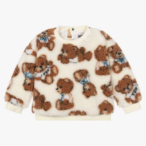 Moschino Baby-Ivory Teddy Bear Fleece Sweatshirt | Childrensalon Outlet