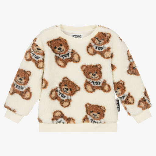Moschino Kid-Teen-Ivory Teddy Bear Fleece Sweatshirt | Childrensalon Outlet
