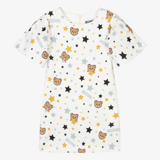 Moschino Kid-Teen-Ivory Teddy Cloud Logo Dress | Childrensalon Outlet