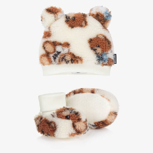 Moschino Baby-Ivory Teddy Fleece Hat Set | Childrensalon Outlet