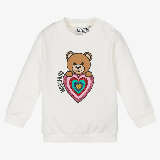 Moschino Baby-Ivory Teddy Heart Sweatshirt | Childrensalon Outlet