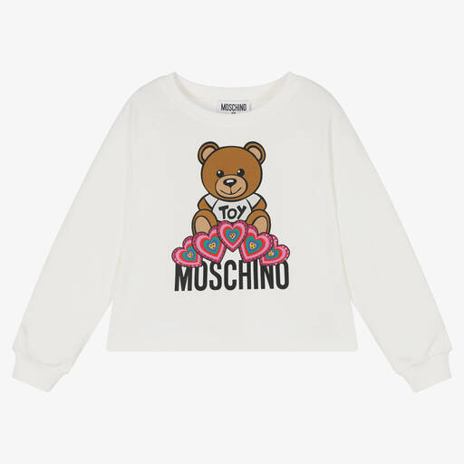 Moschino Kid-Teen-Ivory Teddy Logo Sweatshirt | Childrensalon Outlet