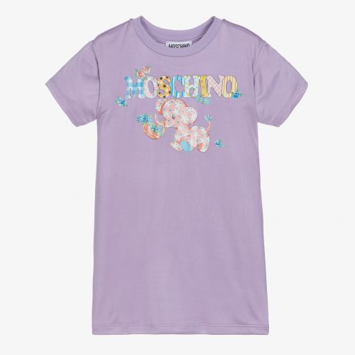 Moschino Kid-Teen-فستان تيشيرت فيسكوز جيرسي لون بنفسجي | Childrensalon Outlet